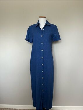 Vintage Talbots Blue Linen Blend Shirt Dress Size 4